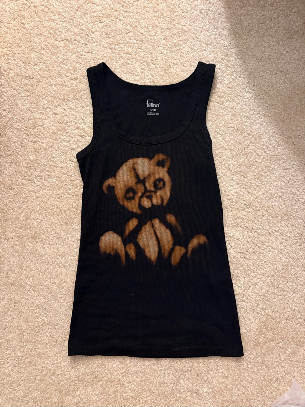 Felina Black Tank Top with Brown Teddy Bear Graphic